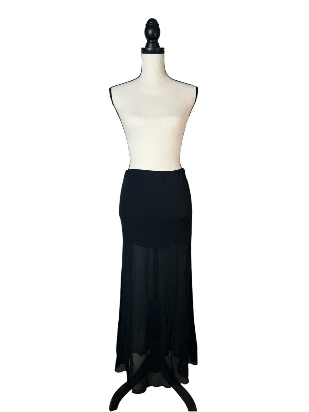 Sparkle & Fade Black Sheer Mesh Maxi Skirt Goth Y2K Layered Slip Skirt Medium
